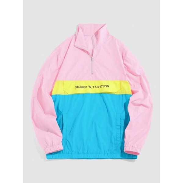 Quarter Zipper Design Colorblock Hooded ...