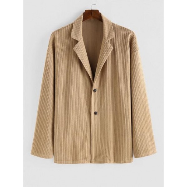 Button Fly Tailored Collar Corduroy Shac...