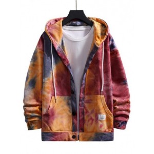 Tie Dye Drop Shoulder Hooded Jacket...