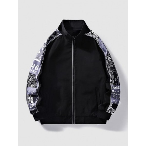 Tribal Floral Raglan Sleeve Reflective Design Bomber Jacket