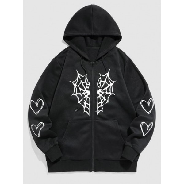 Heart Spider Web Halloween Zip Up Fleece...