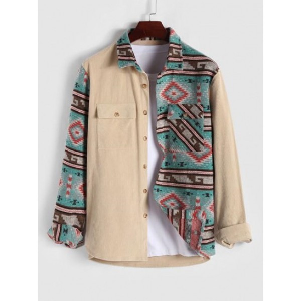 Flap Pocket Ethnic Aztec Printed Woolen ...