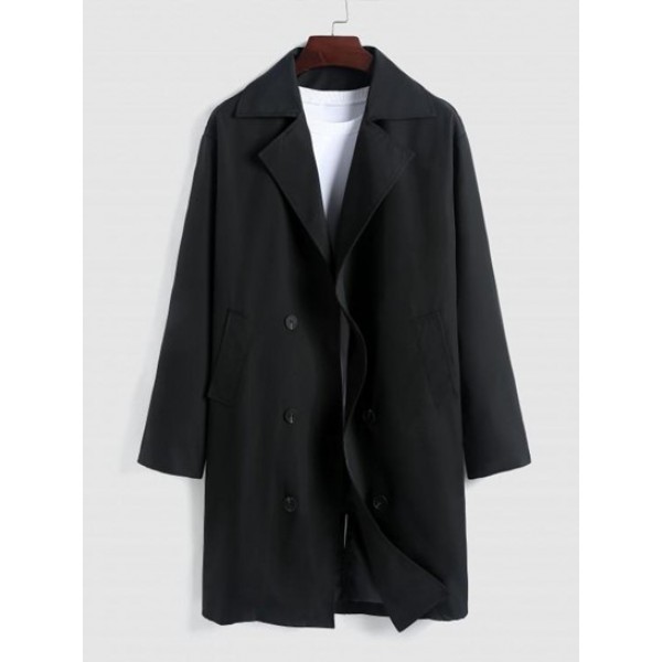 Solid Color Button Fly Long Windbreak Ja...