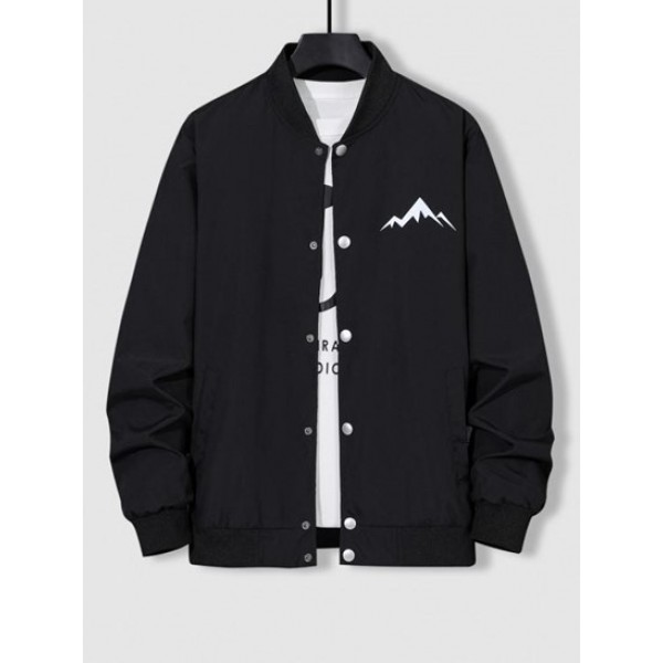 Mountain Print Waterproof Button Up Base...