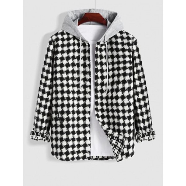 Houndstooth Tweed Hooded Coat