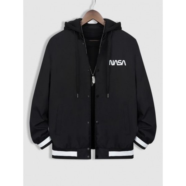 Letter Printed Detachable Hooded Basebal...