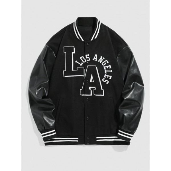 Letter LOS ANGELES Embroidery PU Leather...