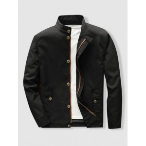 Zip Up Flap Pocket Stand Collar Jacket...