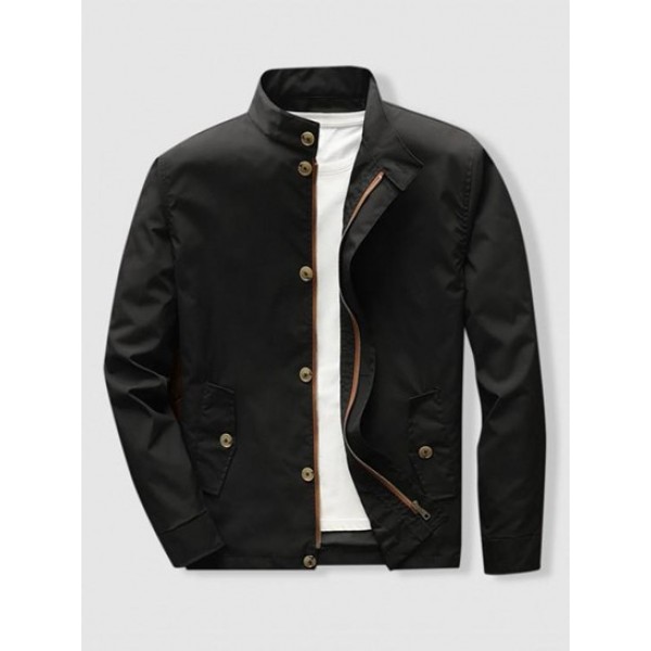 Zip Up Flap Pocket Stand Collar Jacket