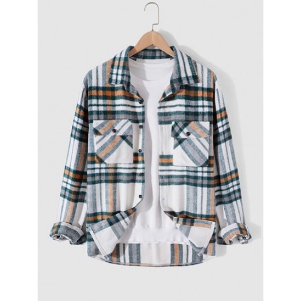 Fuzzy Plaid Pattern Button Fly Shacket