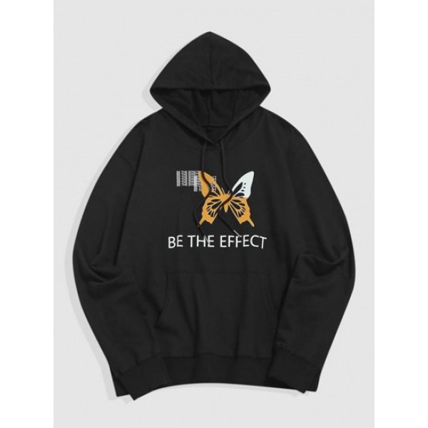 Letters Butterfly Print Graphic Hoodie