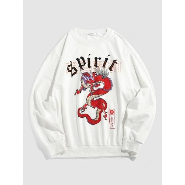 Streetwear Dragon Spirit Print Graphic Sweatshirt