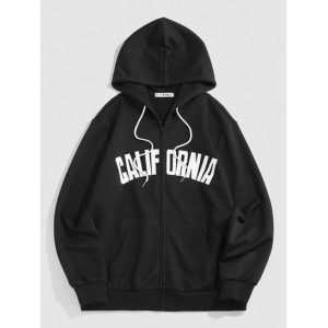 Streetwear CALIFORNIA Print Zip Up Vintage Essentials Hooded Jacket