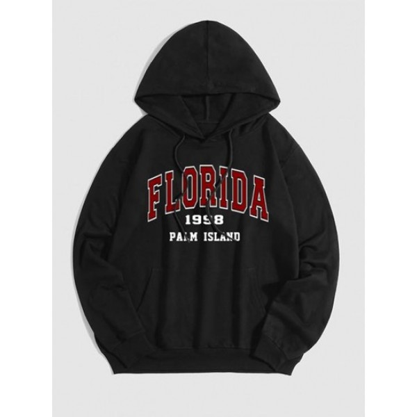 Letter FLORIDA Pattern Drawstring Hoodie