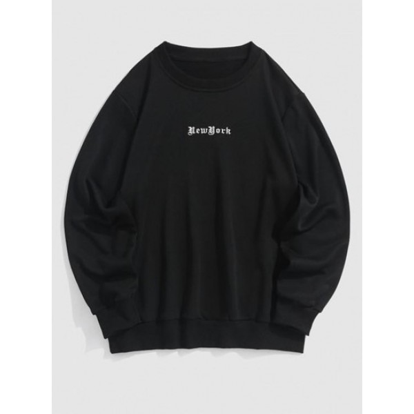 Letter New York Embroider Pullover Sweat...