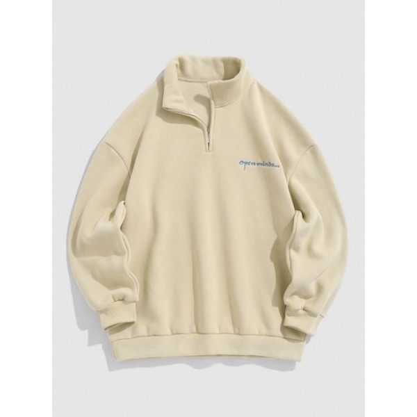 Letter Embroidery Half Zip Fleece Lining...