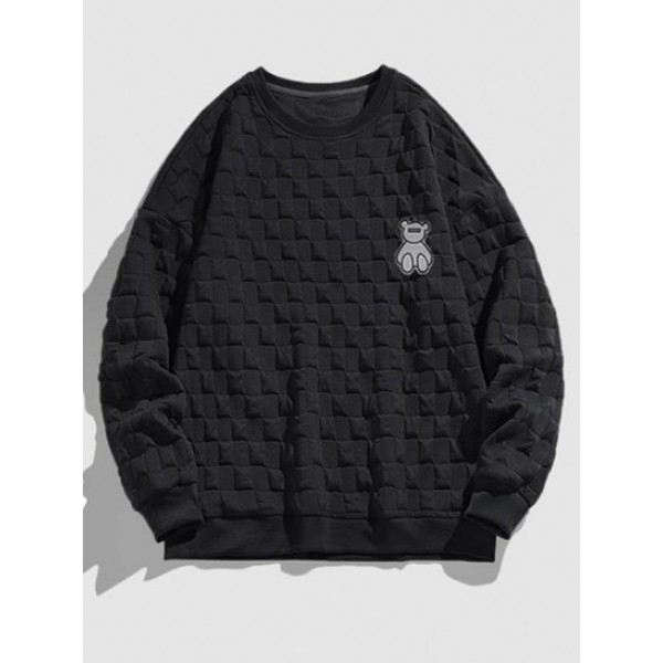 3D Check Printed Bear Patch Design Sweat...