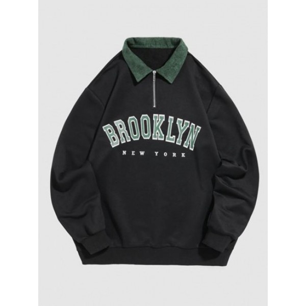 BROOKLYN NEW YORK Half Zip Corduroy Swea...