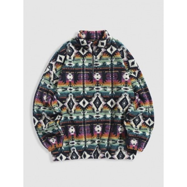 Ethnic Aztec Printed Zip Up Fluffy Teddy...