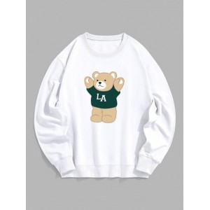 LA Cartoon Bear Graphic Pullover Sweatshirt