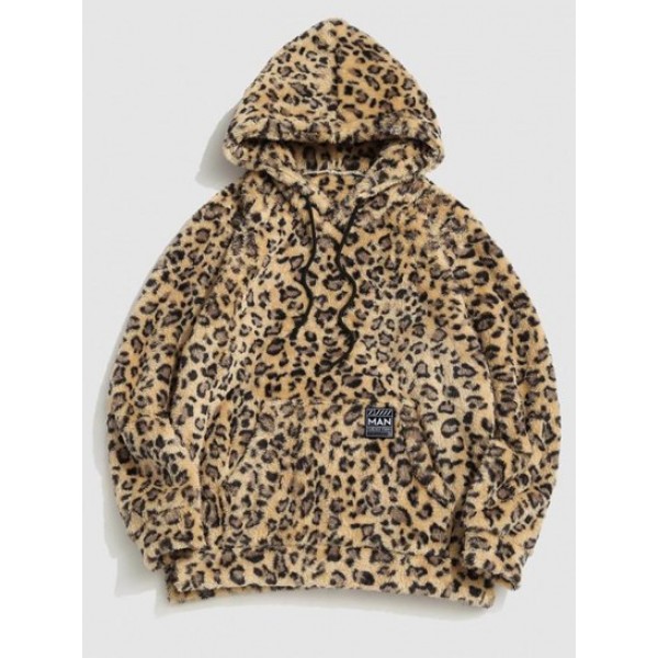 Leopard Pattern Applique Fleece Fluffy H...