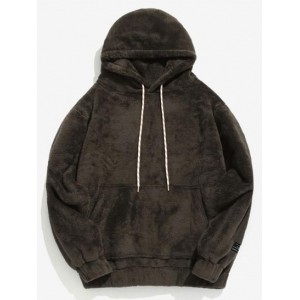 Solid Pouch Pocket Fleece Fluffy Hoodie