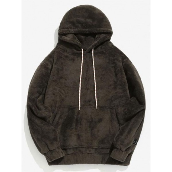 Solid Pouch Pocket Fleece Fluffy Hoodie