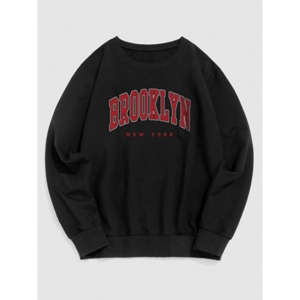 BROOKLYN Letter Print Crew Neck Vintage ...