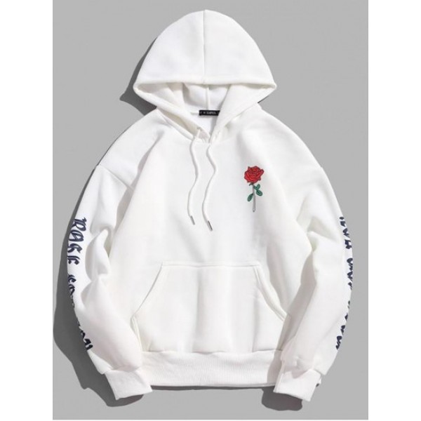 Rose Letter Fleece Kangaroo Pocket Pullo...