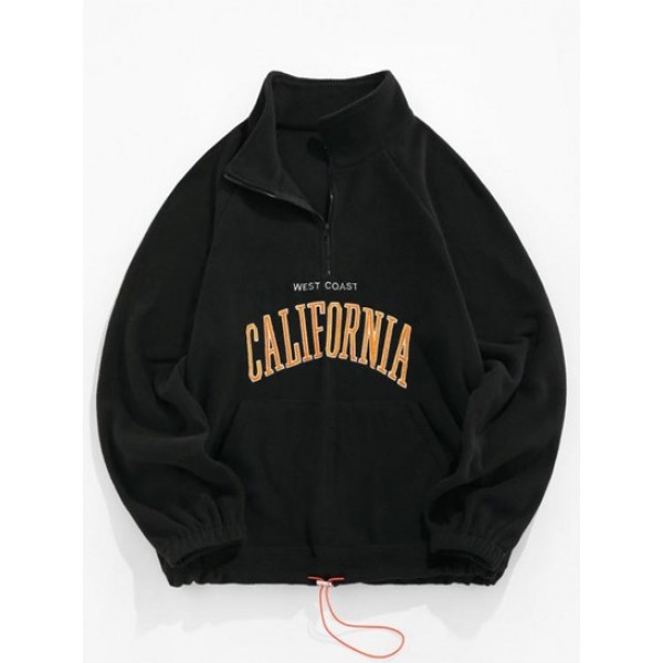 Letters Embroidered Quarter Zip Fluffy F...