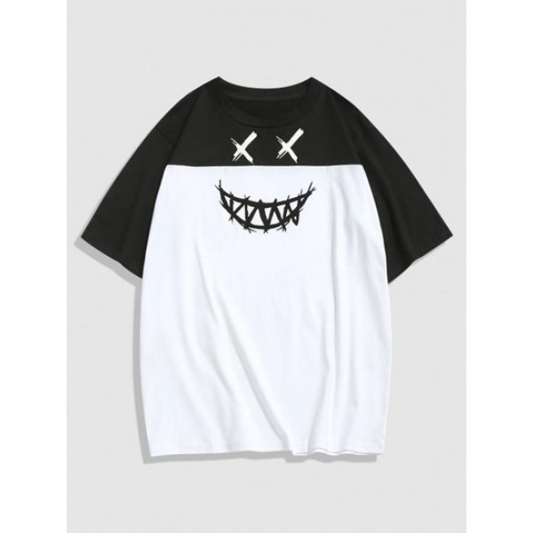 Cartoon Face Print Contrast T-shirt