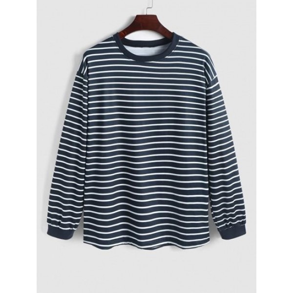 Striped Pattern Casual Long Sleeve T-shi...