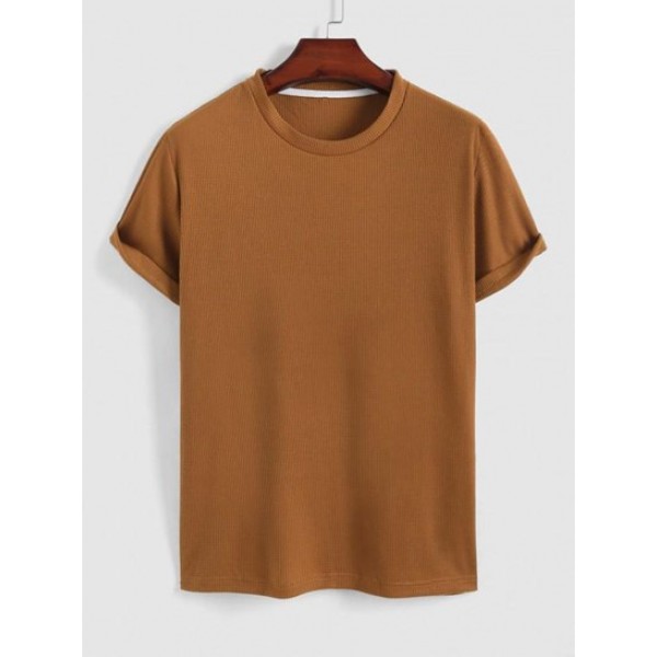 Textured Short Sleeve Basic T Shirt