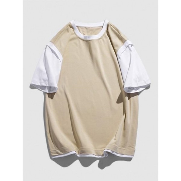 Faux Twinset Color Spliced Streetwear T-...