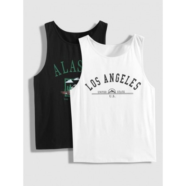 2Pcs Letter Graphic Pattern Tank Top