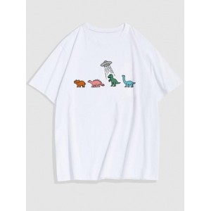 Funny Small Dinosaur Printed Crew Neck T-shirt