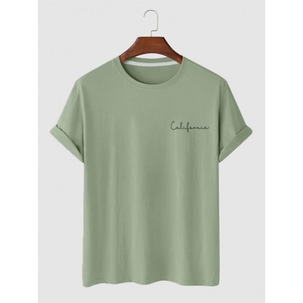 Solid Color Letter Printed Basic T-shirt