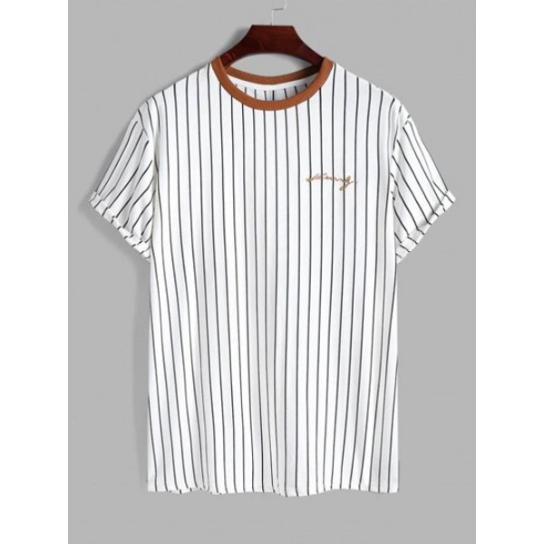 Embroidery Letter Striped Print T Shirt