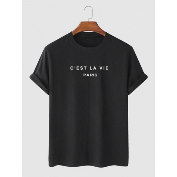 C'EST LA VIE Letter Printed Casual T-shi...