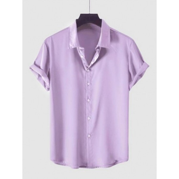 Solid Color Short Sleeves Button Up Part...