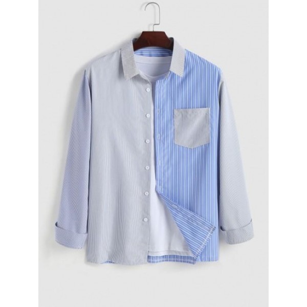 Striped Mixed Front Pocket Shirt