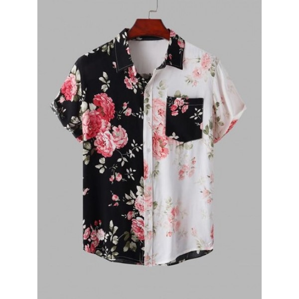 Half And Half Floral Print Short Sleeves...