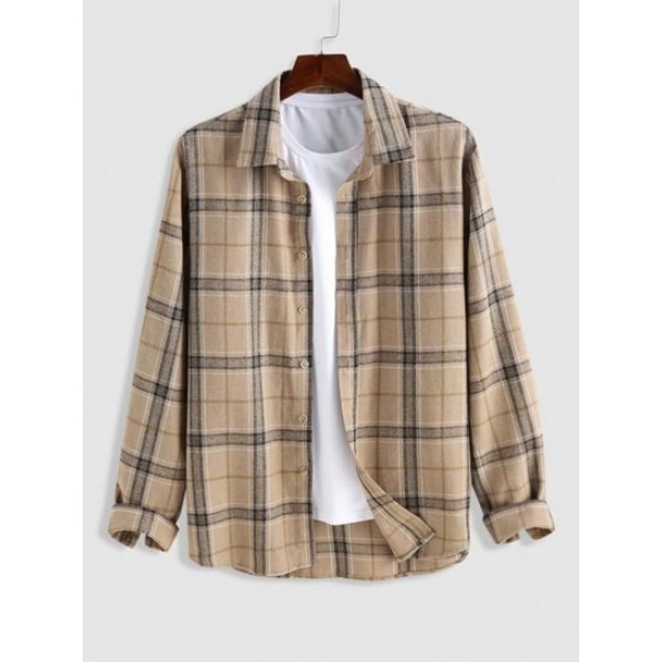 Plaid Pattern Button Front Long Sleeves ...