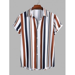 Vertical Mixed Stripes Button Up Shirt...