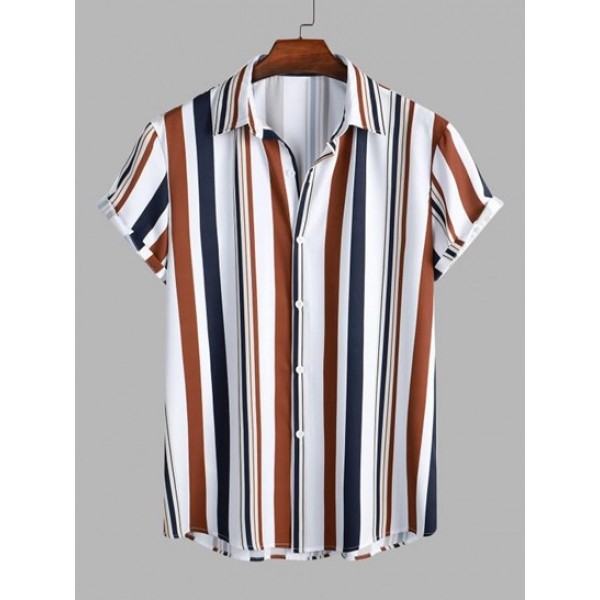 Vertical Mixed Stripes Button Up Shirt