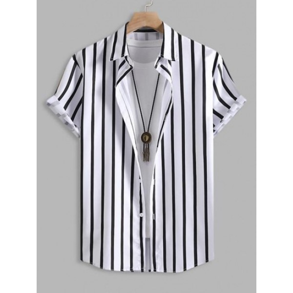 Button Up Striped Short Sleeve Shirt