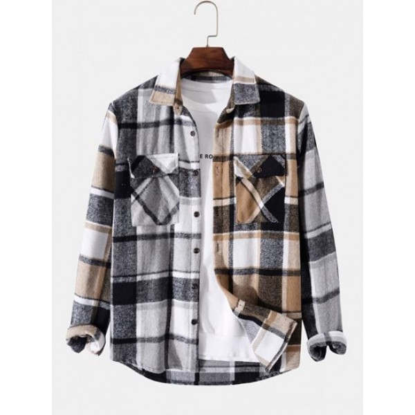 Plaid Patchwork Pocket Flannel Shirt