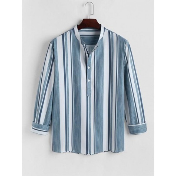 Half Button Irregular Striped Shirt