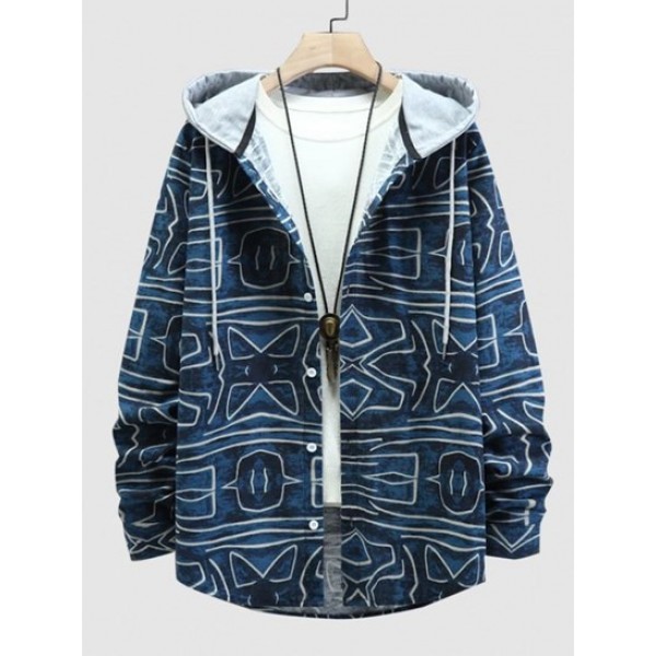 Hooded Abstract Geo Print Shirt