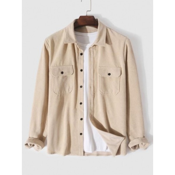 Solid Color Long Sleeve Corduroy Shirt